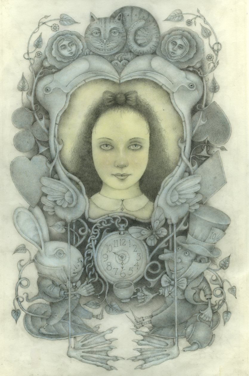 Alice portréja tükörben, 2022 (grafit, színes ceruza, akvarell) alkotó: Wayne Anderson