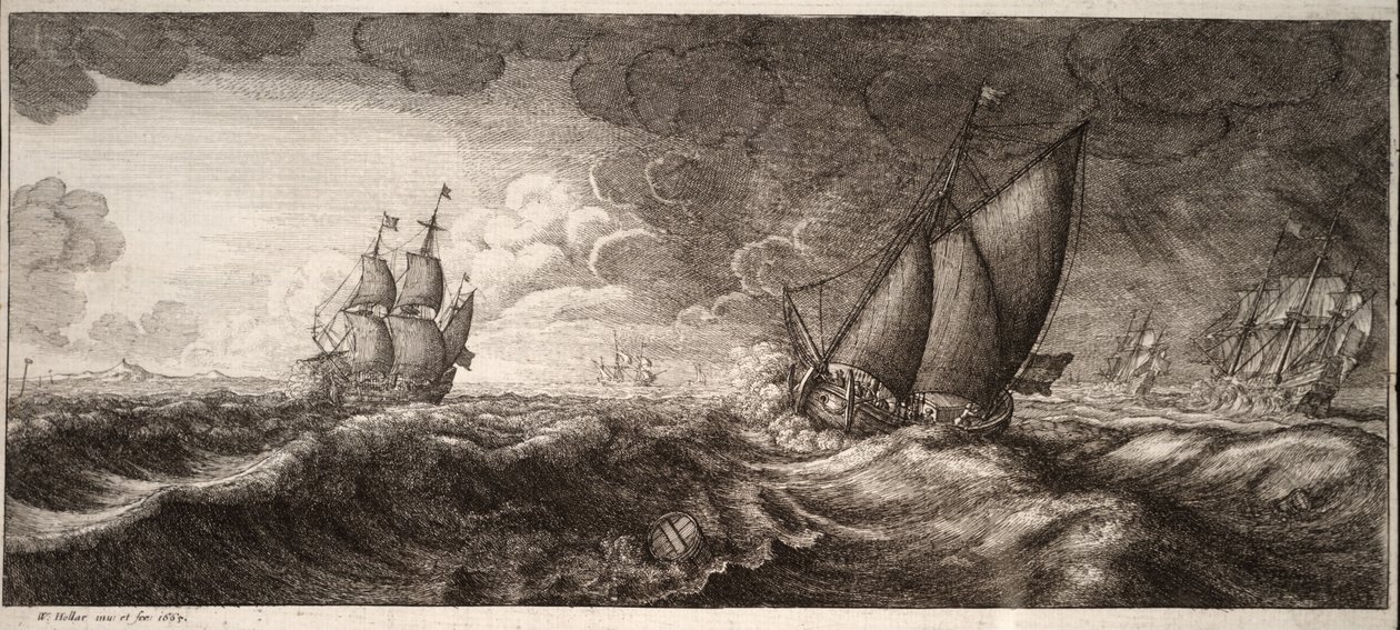 Egy jacht és három hadihajó viharban. 1. állapot alkotó: Wenceslaus Hollar