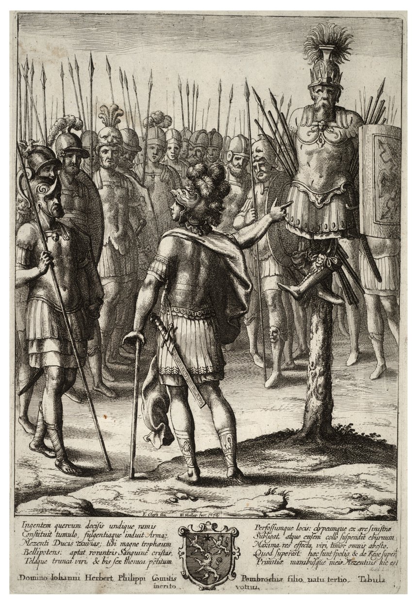 Aeneas felállít egy trófeát Mezentius fegyvereiből. 2. állapot alkotó: Wenceslaus Hollar