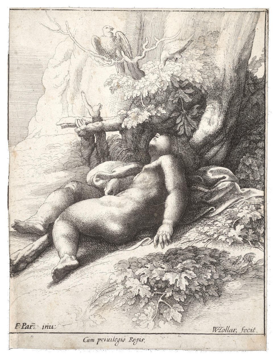 A csecsemő Herkules alszik, Parmigiano után. Állapot 4 alkotó: Wenceslaus Hollar