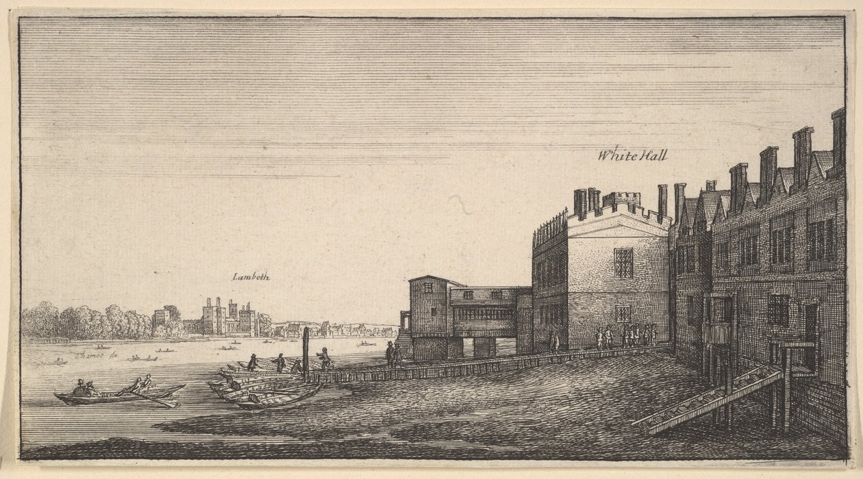 Kilátás a Lambeth-palotára a folyóról a Whitehall Stairsnél, 1625-77. alkotó: Wenceslaus Hollar