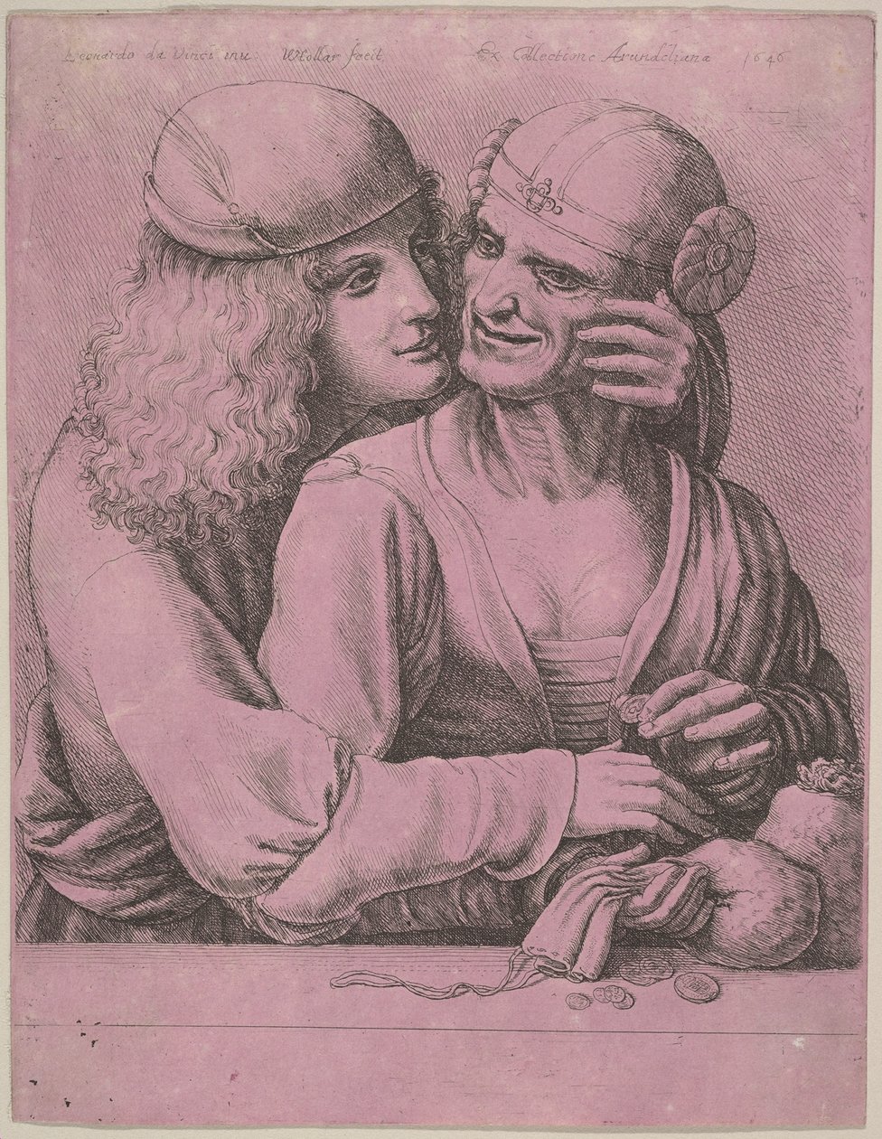 Fiatal férfi öregasszonyt simogató, 1646. alkotó: Wenceslaus Hollar