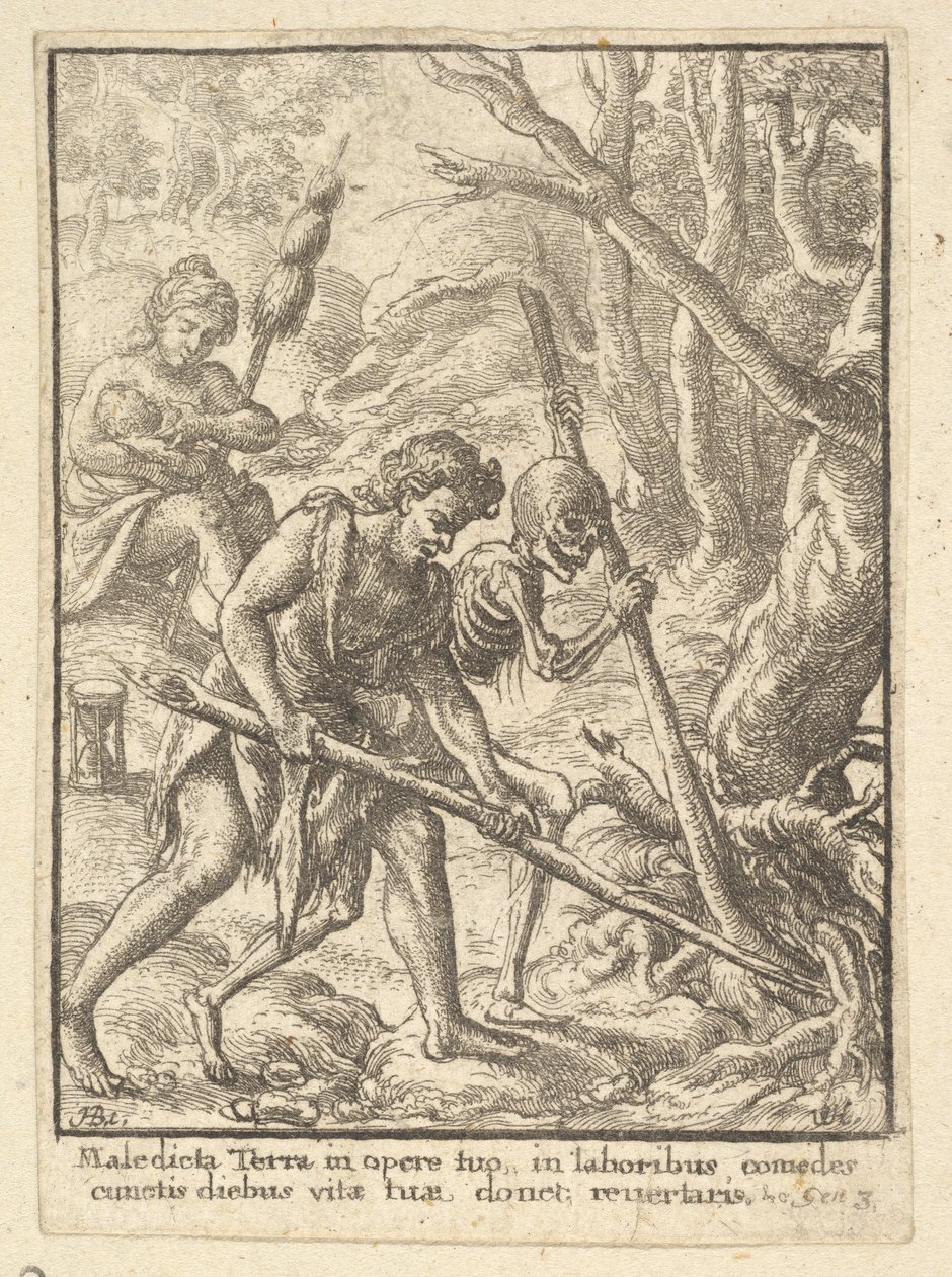 Ádám szántó a haláltáncból, 1651. alkotó: Wenceslaus Hollar