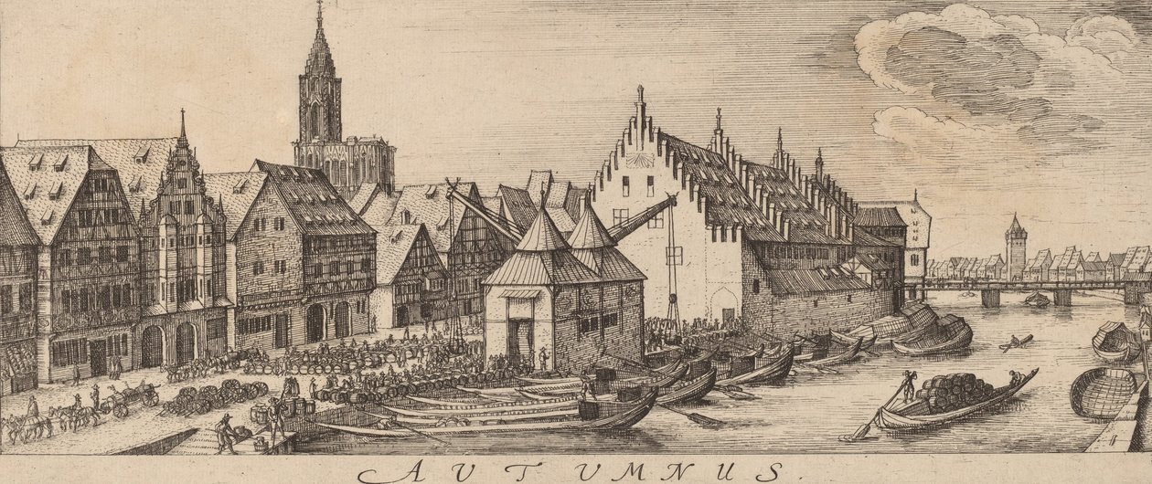 Ősz: A borpiac, c. 16281629. alkotó: Wenceslaus Hollar
