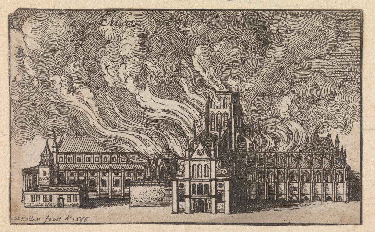 A régi Szent Pál-székesegyház leégése a londoni nagy tűzvész során alkotó: Wenceslaus Hollar