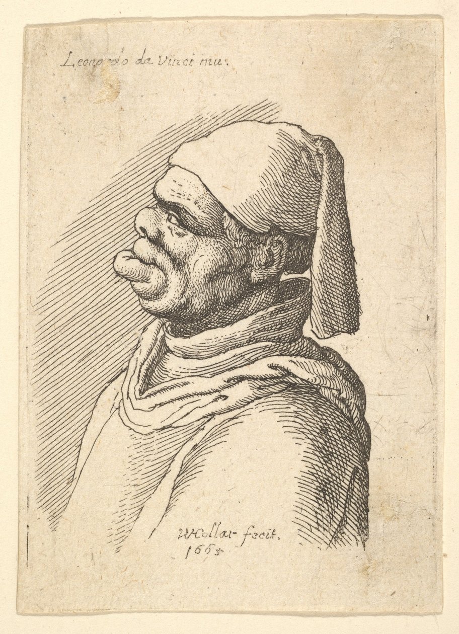 Egy torz, kalapos és kövér férfi mellszobra, profilban balra kiálló alsó ajak, 1625-77. alkotó: Wenceslaus Hollar