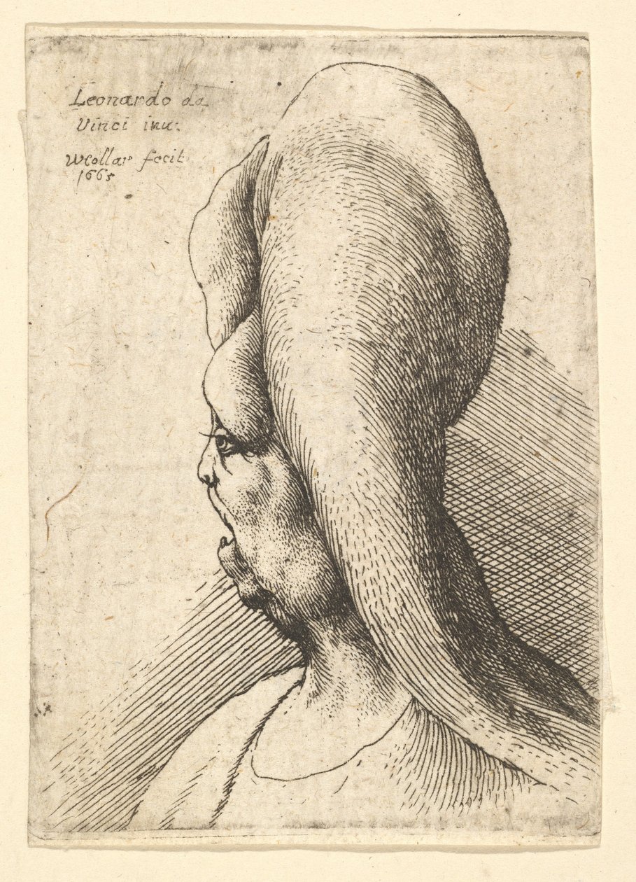Egy fogú, eldeformálódott öregasszony balra néző mellképe, 1665. alkotó: Wenceslaus Hollar