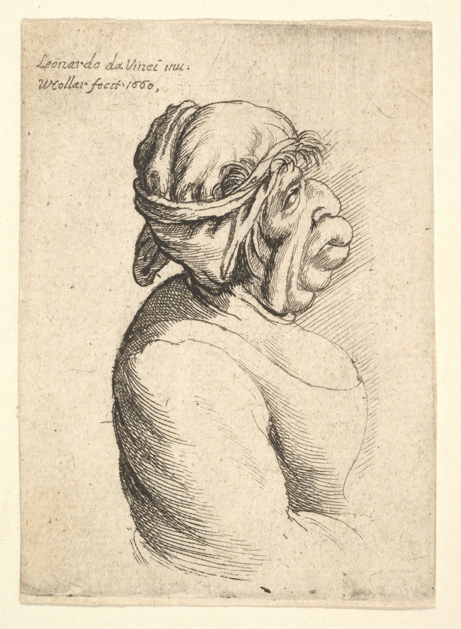 Kiálló szájú, mélyen dekoltált ruhát viselő nő mellszobra..., 1660. alkotó: Wenceslaus Hollar