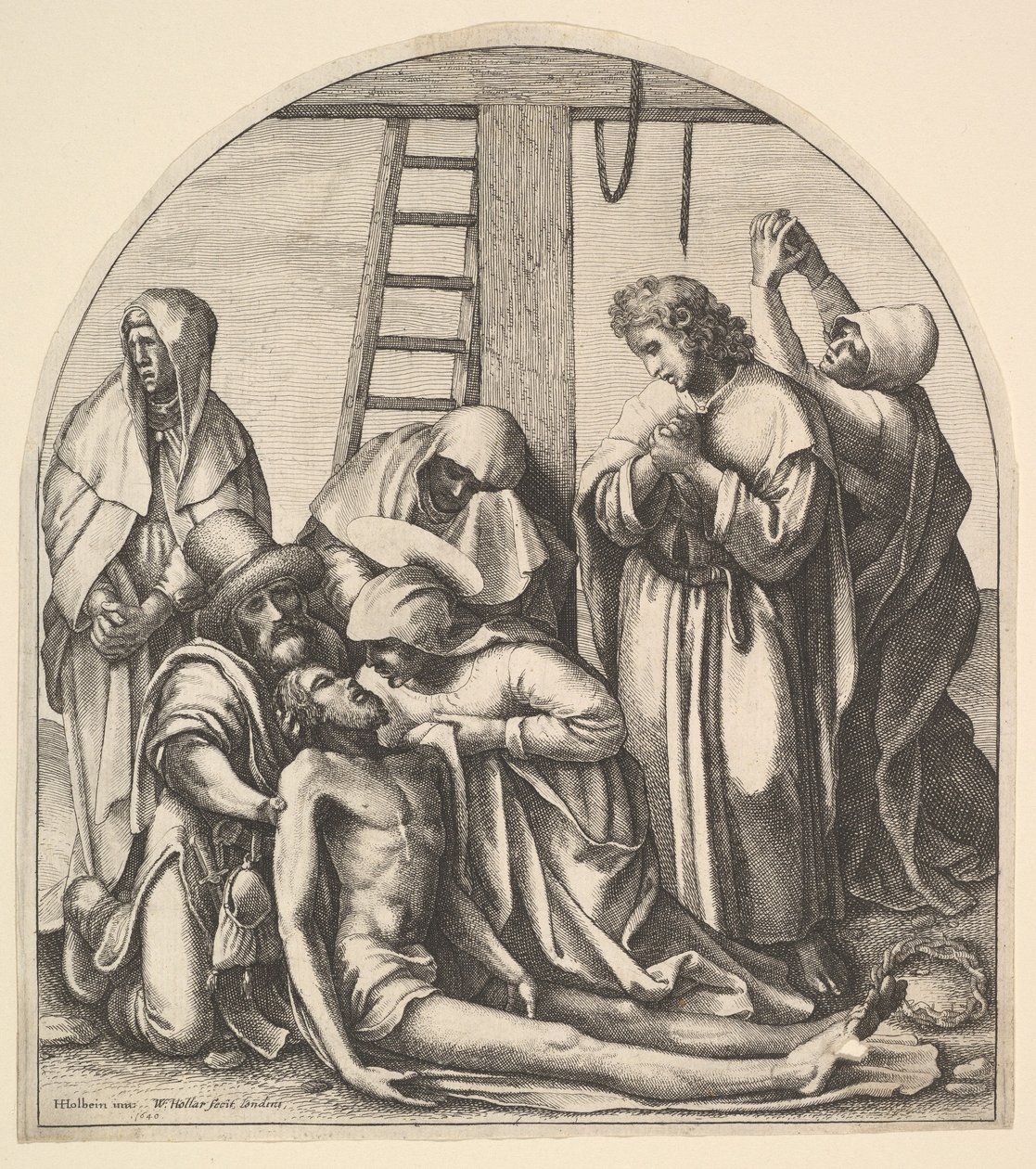 Leszállás a keresztről, Holbein után, 1640. alkotó: Wenceslaus Hollar