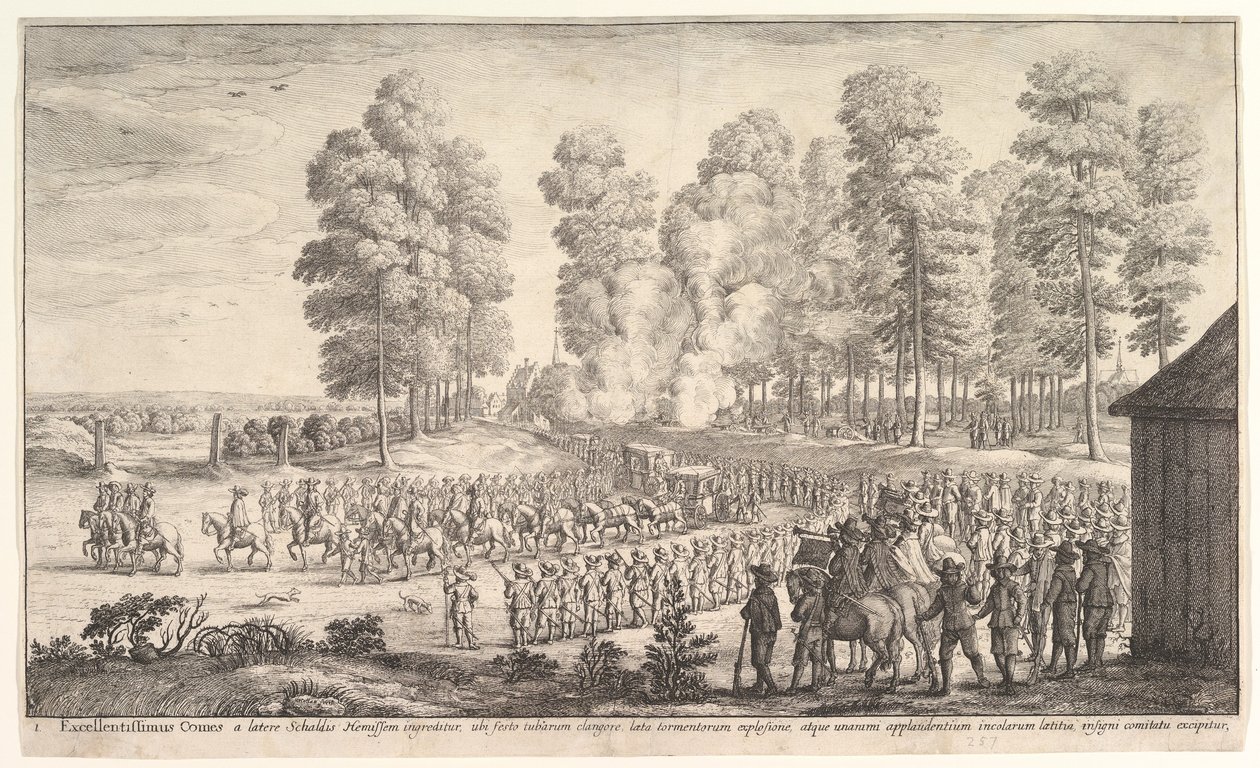 Thurn gróf és Taxis belépése Hemissenbe, kb. 1651. alkotó: Wenceslaus Hollar