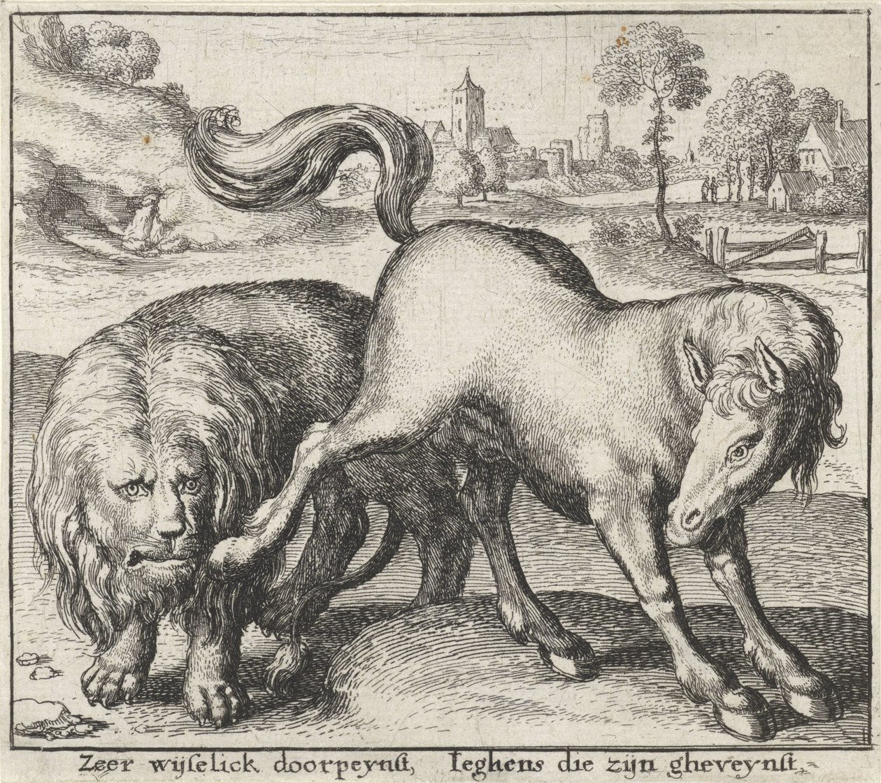 Mese az oroszlánról és a ménről Fables (sorozat címe) alkotó: Wenceslaus Hollar