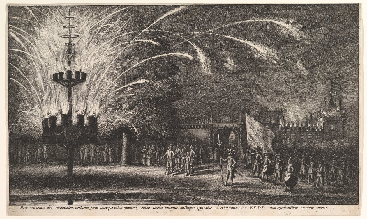 Tűzijáték Hemissemben, 1625-77. alkotó: Wenceslaus Hollar