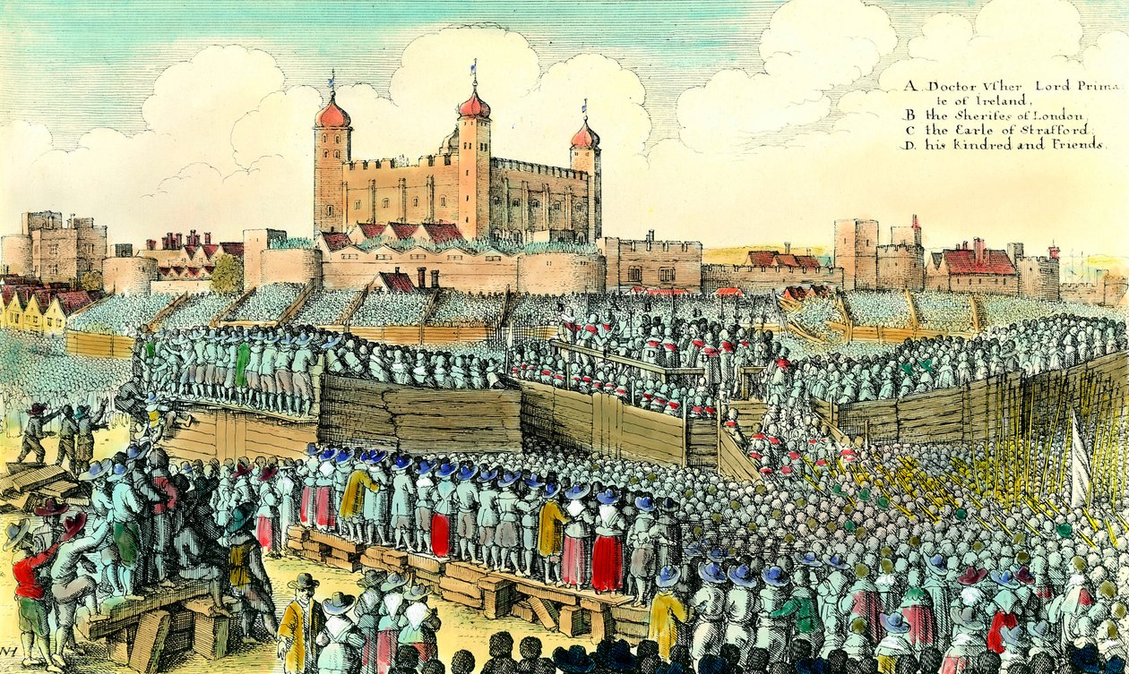 Első angol forradalom (1641-1649): Thomas Wentworth de Strafford (1593-1641) angol politikus kivégzése 1641. május 12-én a londoni Tower Hillben. Hollar Vencel (1607-1677) metszete 17. századi magángyűjtemény alkotó: Wenceslaus Hollar
