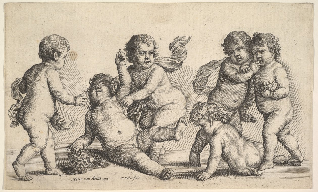 Öt fiú és egy szatír, 1646. alkotó: Wenceslaus Hollar