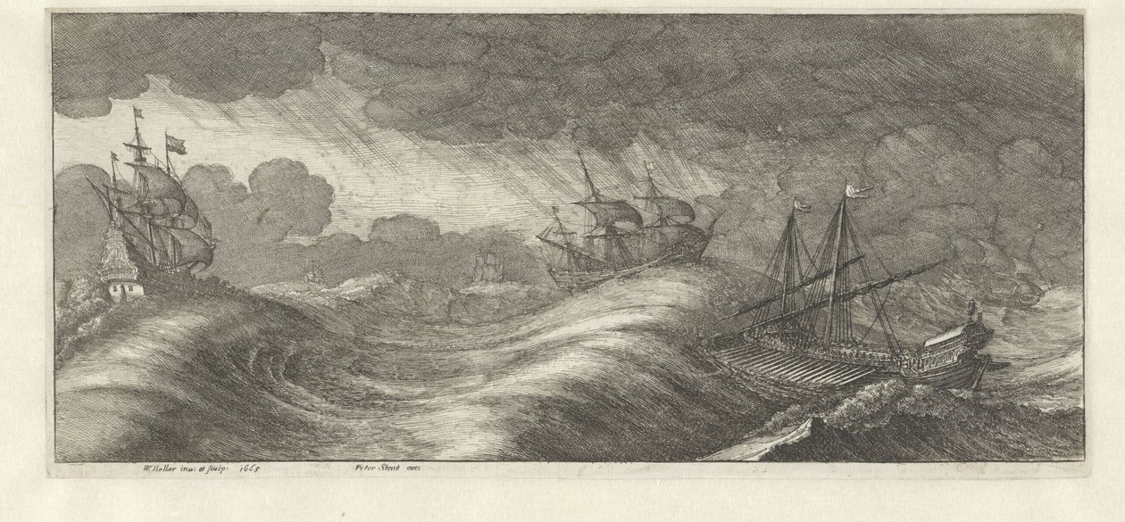 Gálya és más hajók tengeri viharban Tengeri viharok (sorozat címe) alkotó: Wenceslaus Hollar