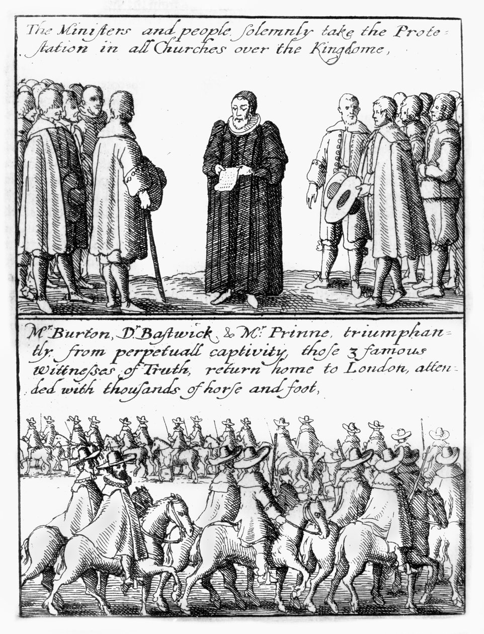 Az „Et cetera esküt” letevő urak; lovas felvonulás a kiengedett röpiratírókat Londonba kísérve alkotó: Wenceslaus Hollar