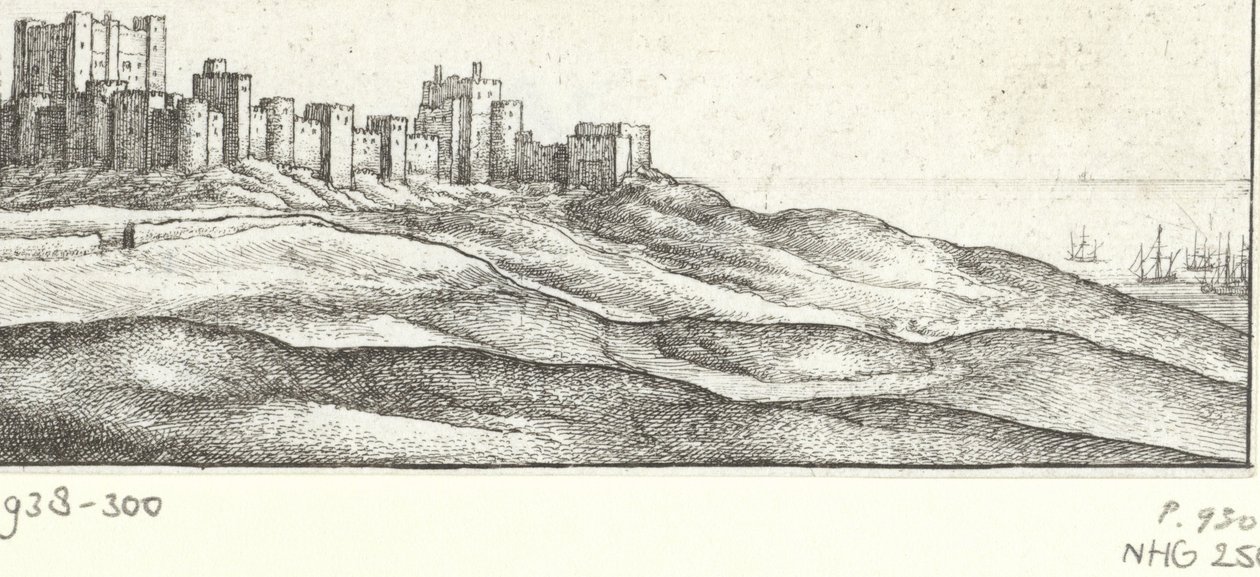 Kilátás a doveri kastélyra Dover Castle és West Side (cím az objektumon) Látnivalók az angol tengerpart körül (sorozat címe) alkotó: Wenceslaus Hollar