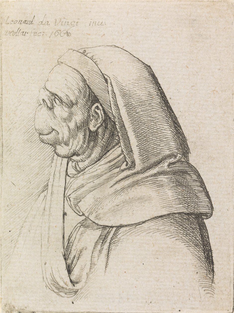 Groteszk profilú egy csuklyát viselő férfi alkotó: Wenceslaus Hollar