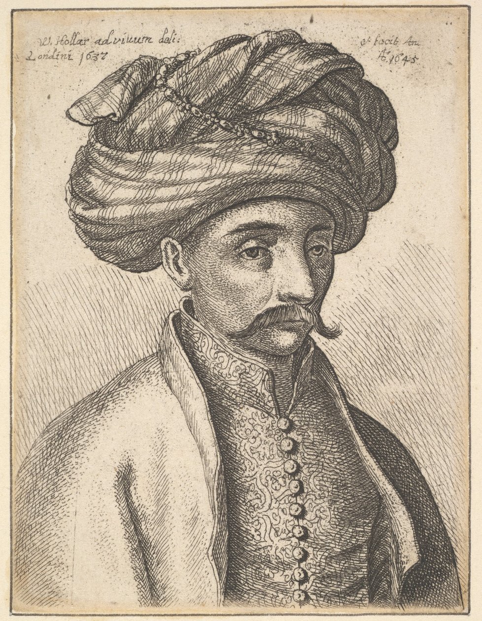Török feje és válla, bajusszal és nagy turbánnal, 1645. alkotó: Wenceslaus Hollar