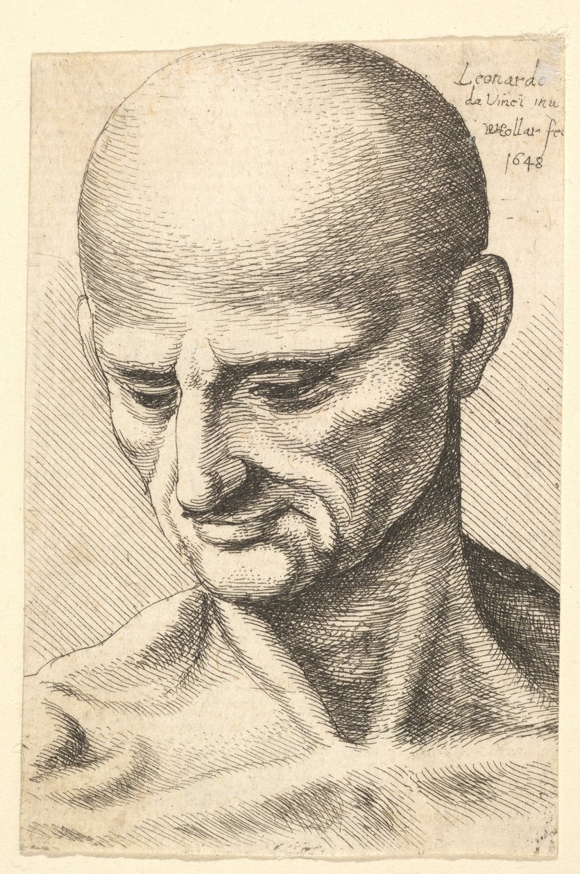 Egy kopasz, inas férfi feje lefelé néz, 1648. alkotó: Wenceslaus Hollar
