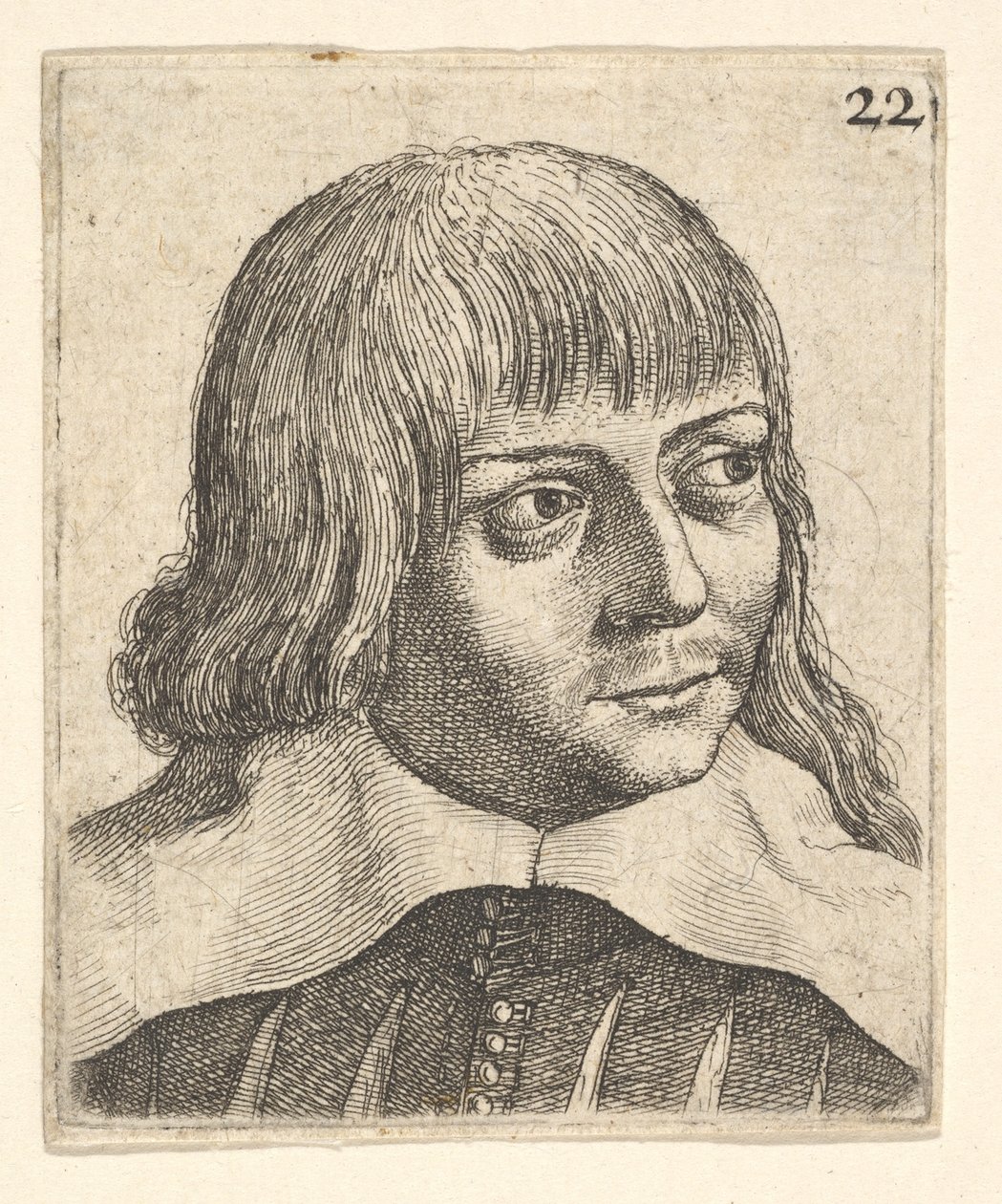 Fiatal férfi feje, kissé jobbra fordulva, 1625-77. alkotó: Wenceslaus Hollar