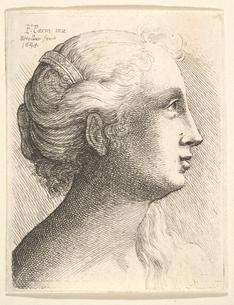 Egy fiatal nő feje profilban jobbra, 1645. alkotó: Wenceslaus Hollar