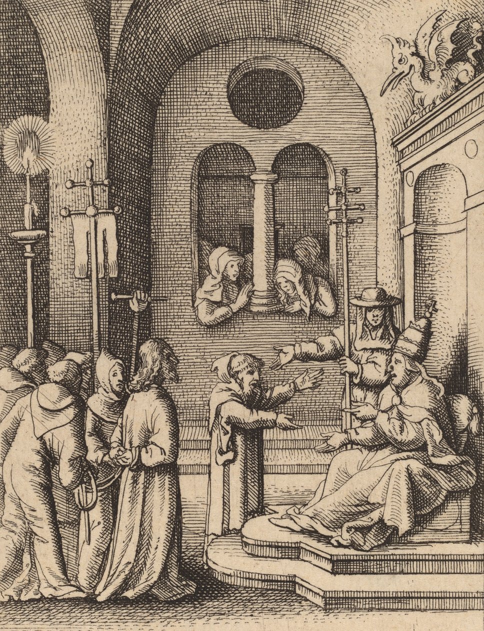 Jézus ismét Kajafás előtt. alkotó: Wenceslaus Hollar