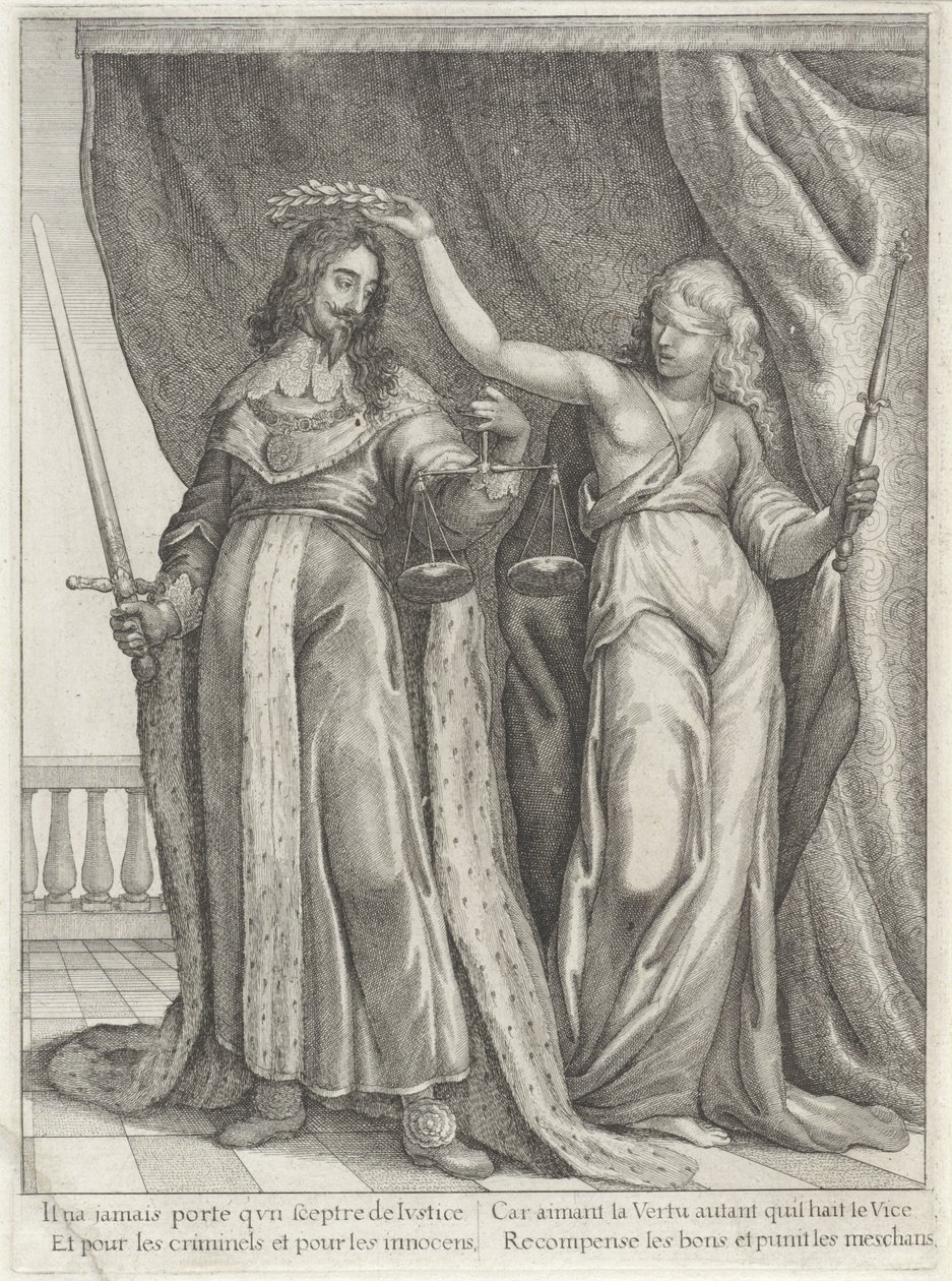 I. Károly angol királyt Justitia dicsérte alkotó: Wenceslaus Hollar
