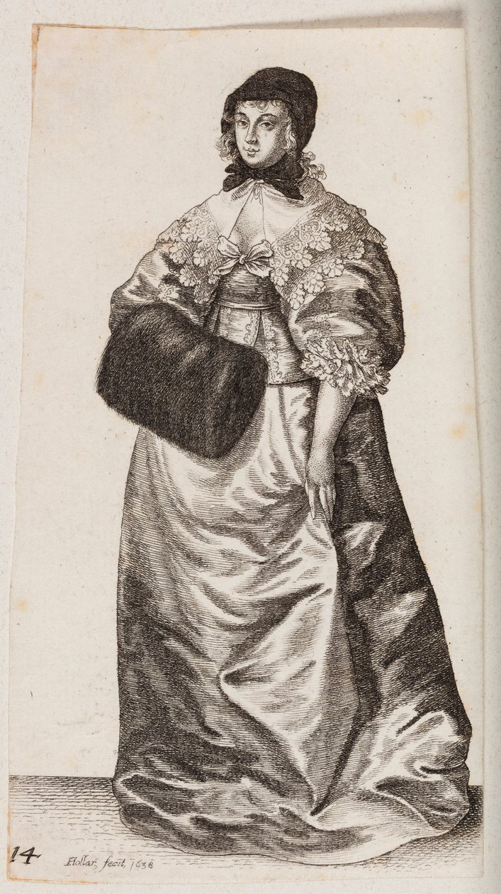 Főkötős nő kézmelegítővel alkotó: Wenceslaus Hollar