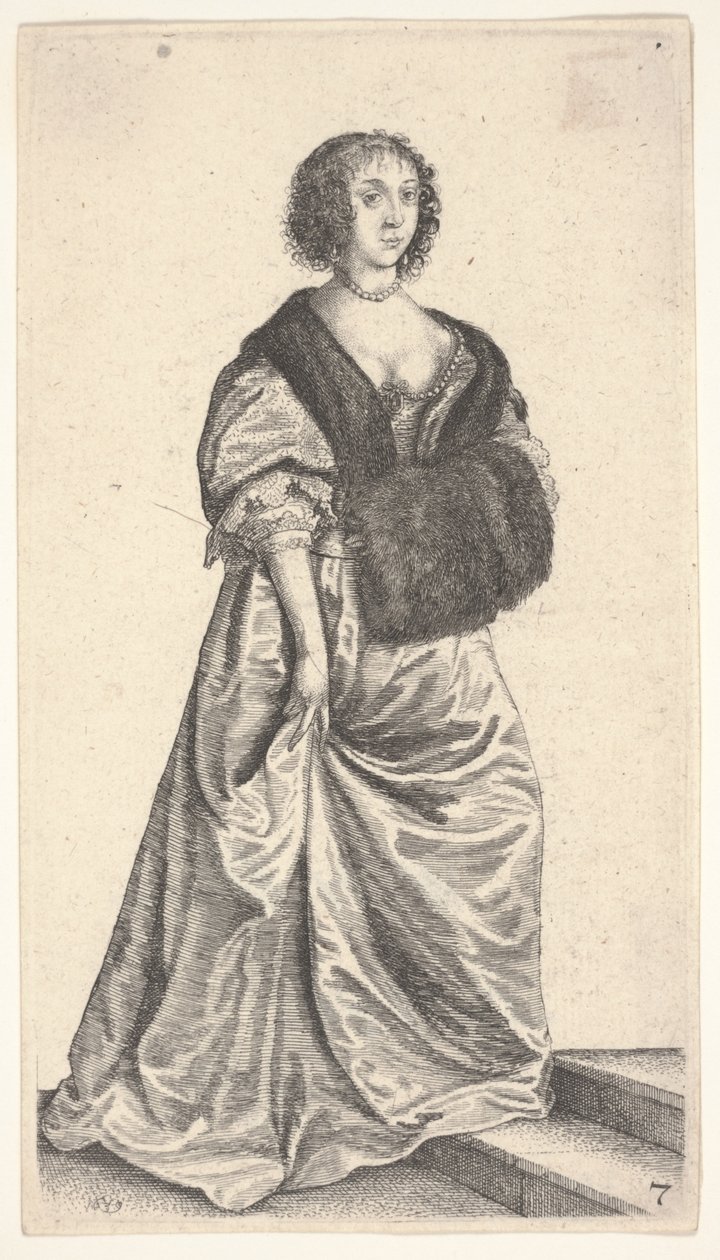 Két lépcsőn álló szőrmuffos hölgy alkotó: Wenceslaus Hollar