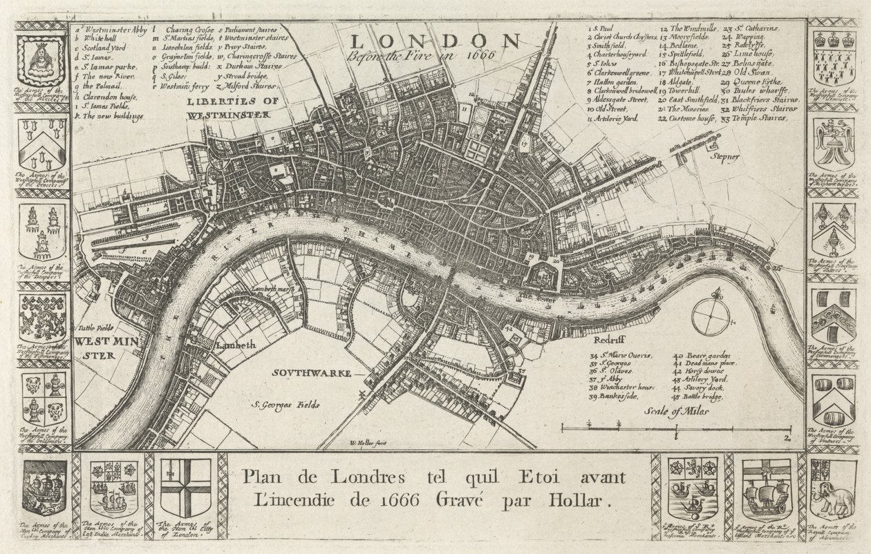 London, az 1666-os tűzvész előtt alkotó: Wenceslaus Hollar