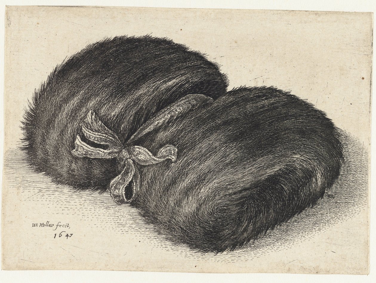 Szalaggal díszített szőrmuff Muffok (sorozat címe) alkotó: Wenceslaus Hollar