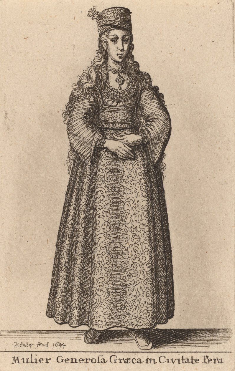 Egy nemes görög nő Pera városában, 1644 alkotó: Wenceslaus Hollar