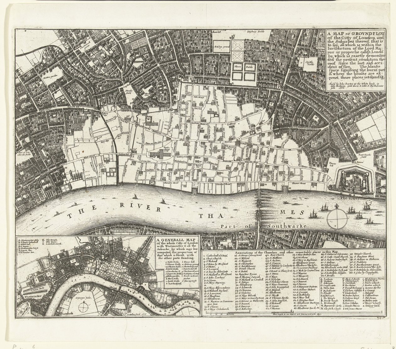 London térképe az 1666-os nagy tűzvész után London City és a külvárosok térképe vagy alaprajza (...) (cím az objektumon) alkotó: Wenceslaus Hollar