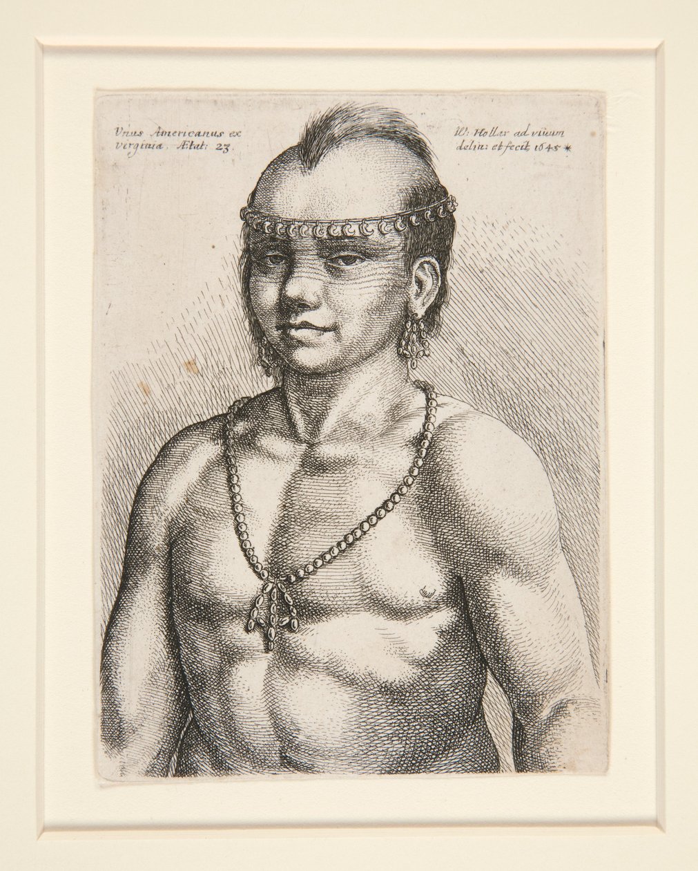 Egy amerikai őslakos portréja, valószínűleg a Musee-Delaware Nation gyűjteményében található, Jaques nevű harcosé alkotó: Wenceslaus Hollar
