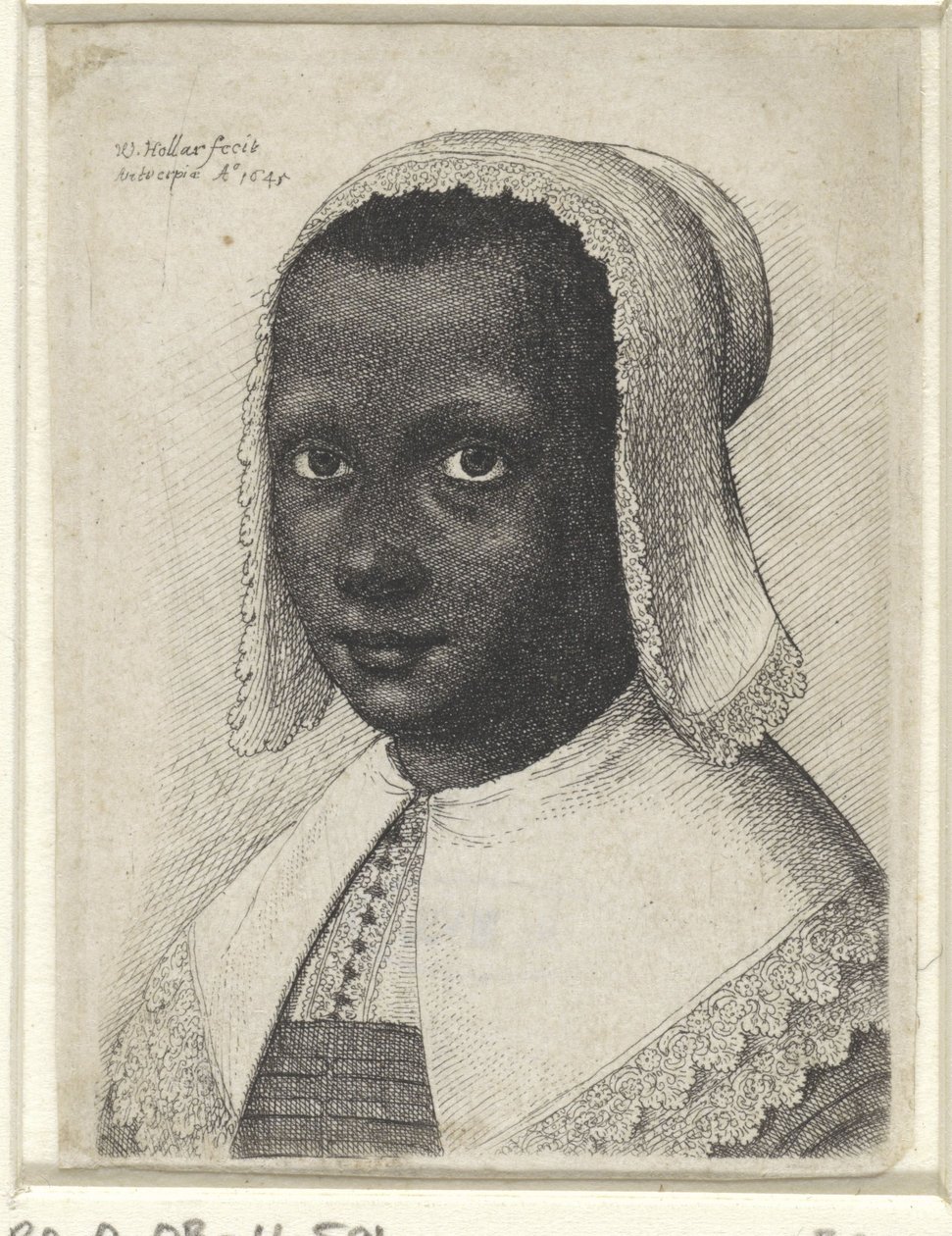 Egy fiatal fekete nő portréja, 1645 alkotó: Wenceslaus Hollar