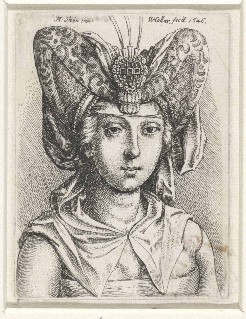 Nő portréja V-alakú bourrelettel a fején alkotó: Wenceslaus Hollar
