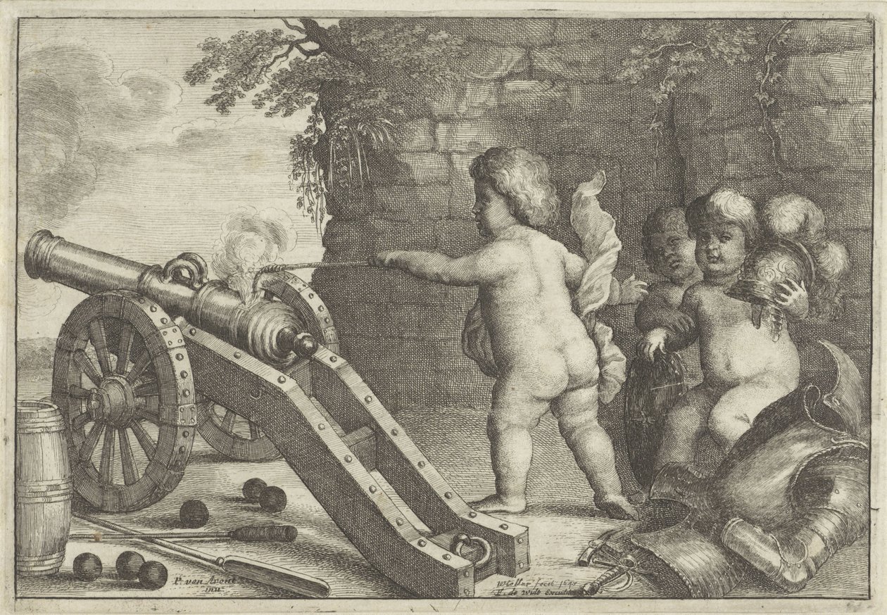Putti tüzelő ágyú: A tűz eleme A négy elem (sorozat címe) alkotó: Wenceslaus Hollar
