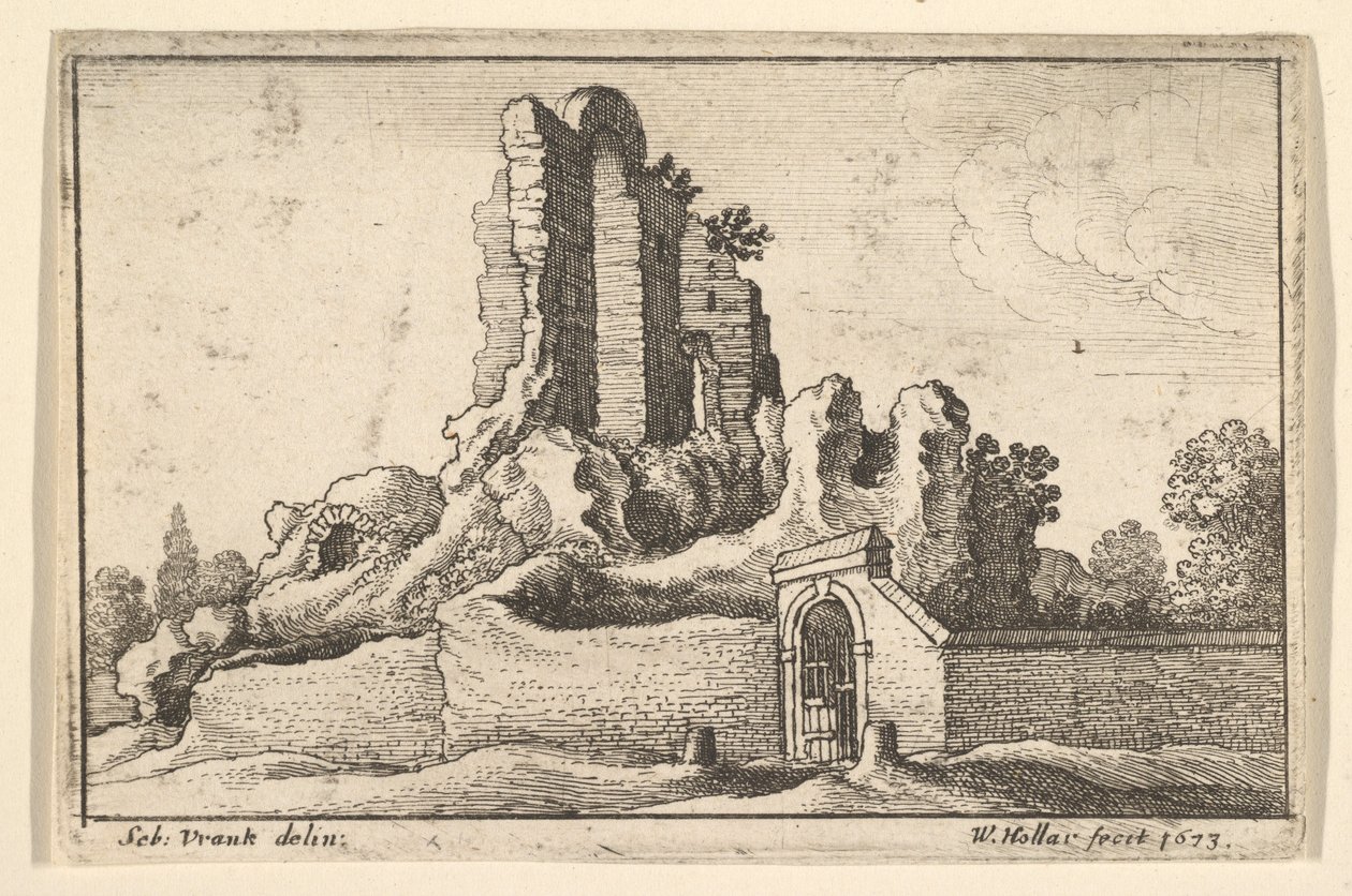 Romok és rácsos kapu a római Esquiline-dombon, 1673. alkotó: Wenceslaus Hollar