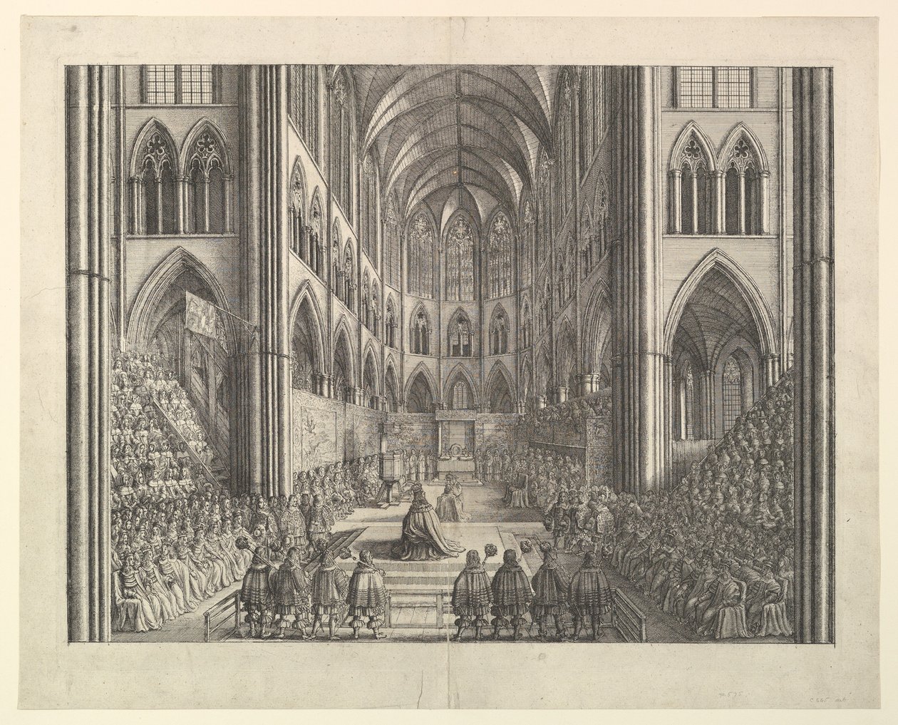 II. Károly király koronázása a Westminster-apátságban, 1661. április 23. (John Ogilby "The Entertainment of...Charles II" című művéből, London, 1662) alkotó: Wenceslaus Hollar