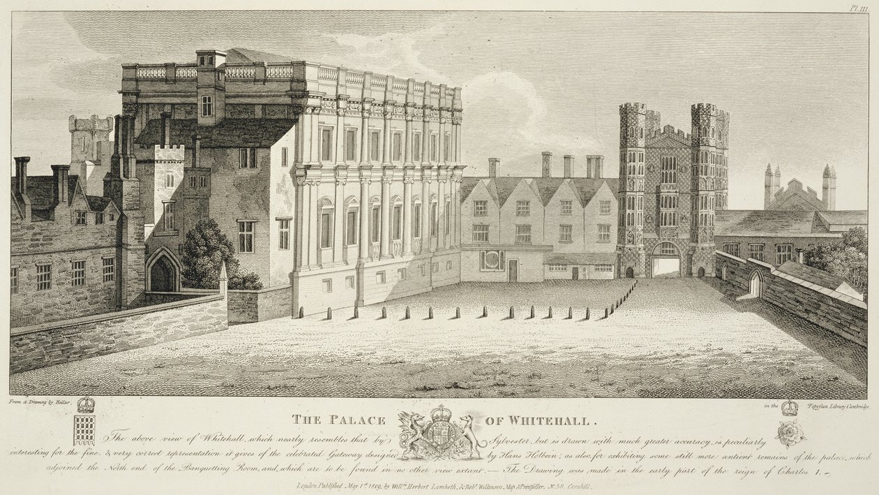 A Whitehall palota, a cambridge-i Pepysian Library rajzából, 1809-ben jelent meg alkotó: Wenceslaus Hollar