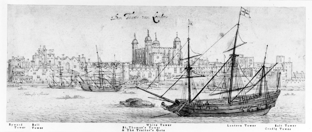 The Tower of London, 1637-41 körül (toll és tinta, grafit és WC papíron) alkotó: Wenceslaus Hollar