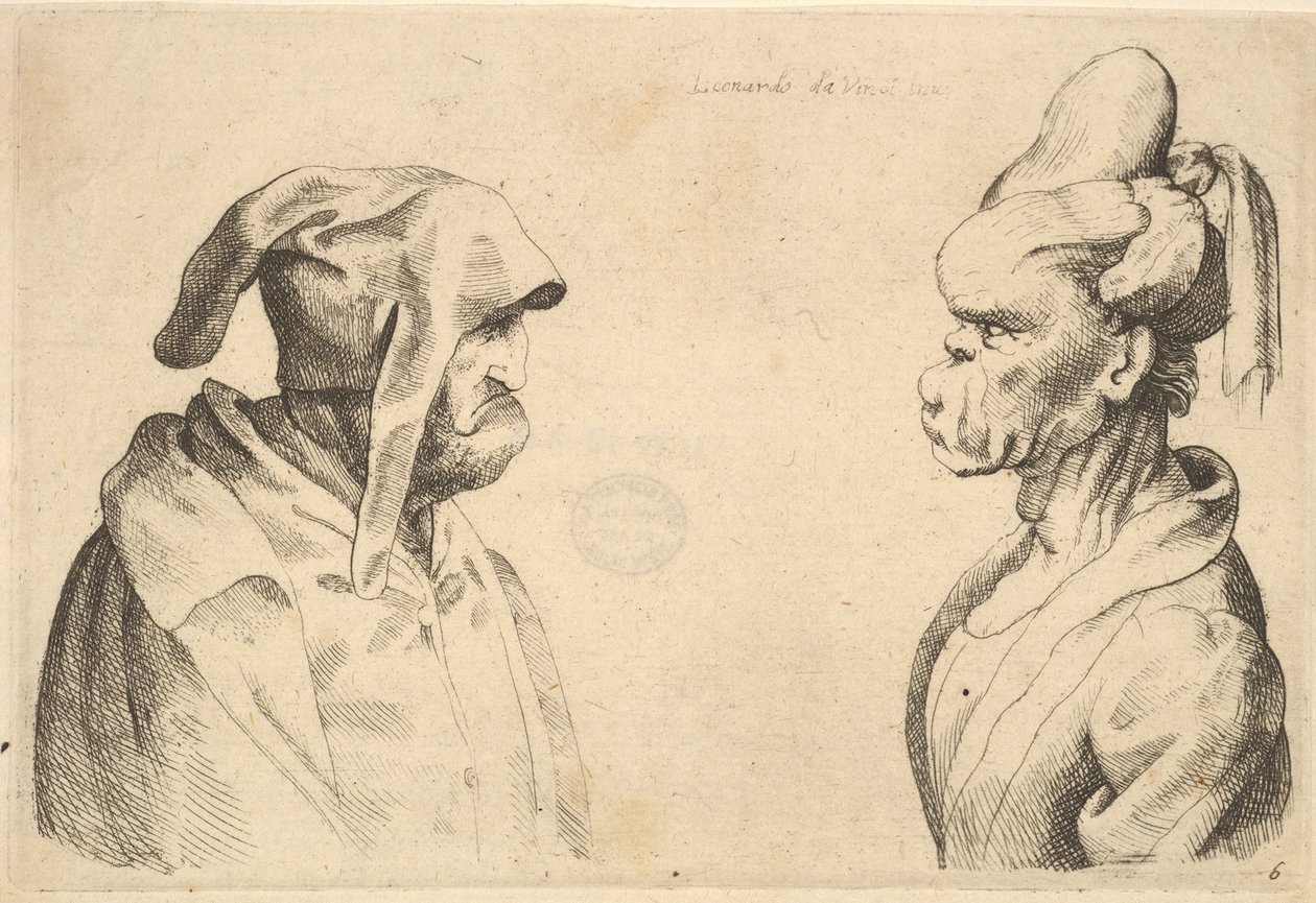 Két deformált fej egymással szemben, 1625-77. alkotó: Wenceslaus Hollar