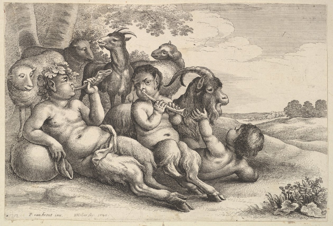 Két fiatal szatír és egy fiú, 1647. alkotó: Wenceslaus Hollar