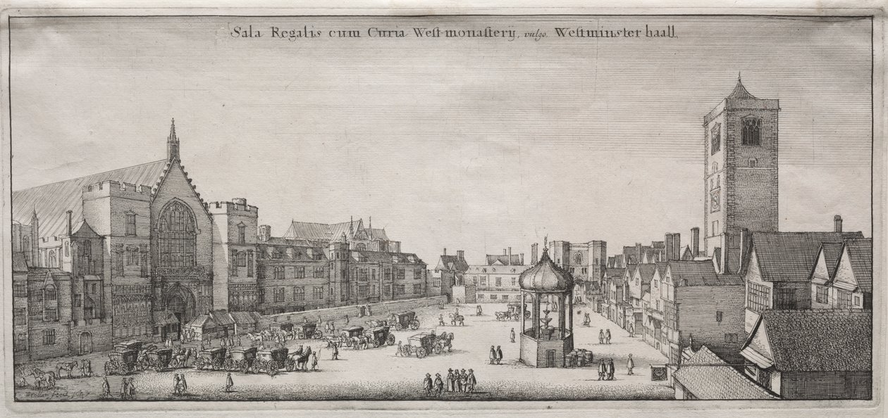 Kilátás Londonra: New Palace Yard, Westminster Hall és az Óraház alkotó: Wenceslaus Hollar