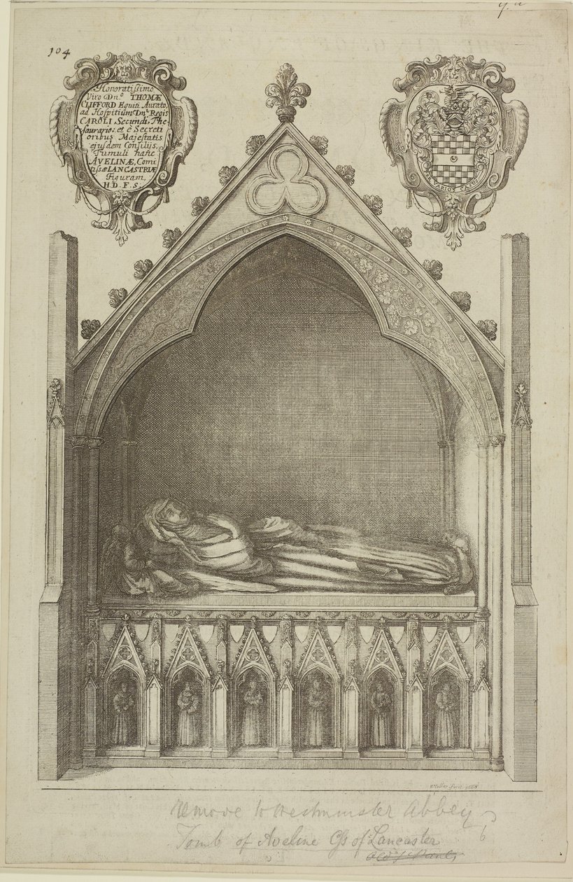 Avaline, Lancaster grófnő (Edmund, Lancaster grófjának felesége) sírjának látképe a Westminster apátságban, 1666. alkotó: Wenceslaus Hollar