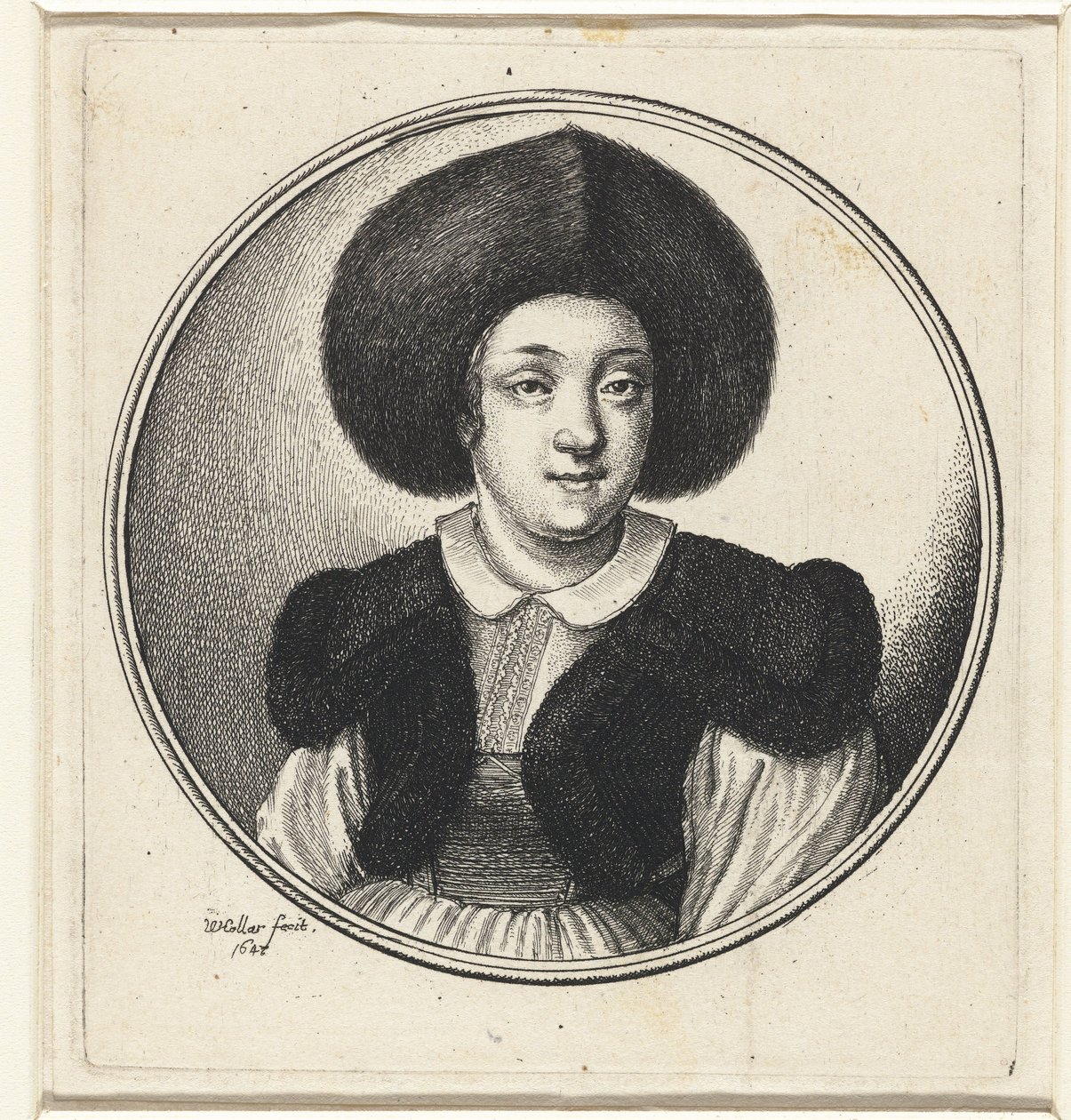 Nő prémes sapkával Női mellszobrok kerek keretben (sorozat címe) alkotó: Wenceslaus Hollar