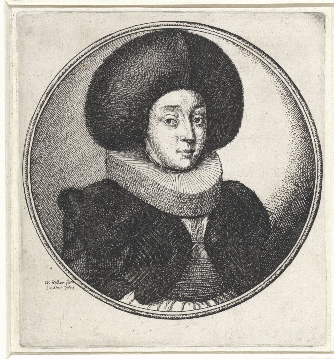 Nő fodros gallérral és nagy prémes sapkával Érmek női mellszoborral (sorozat címe) alkotó: Wenceslaus Hollar