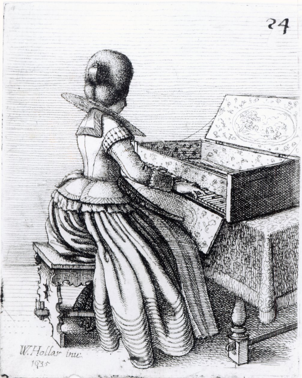 Billentyűzeten játszó nő, 1635 alkotó: Wenceslaus Hollar