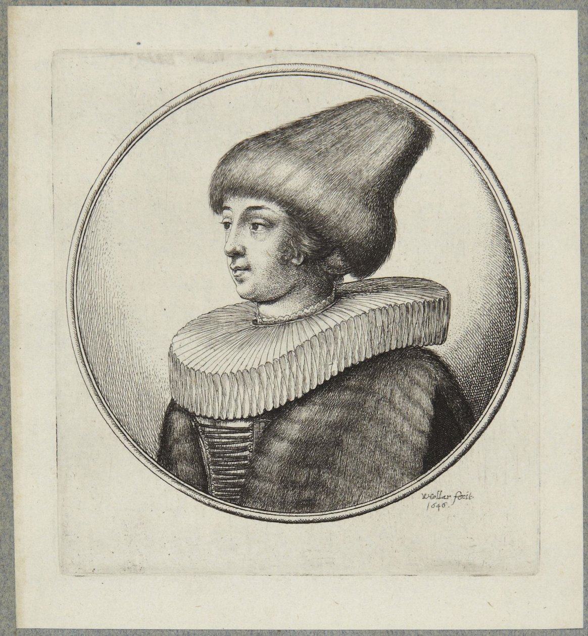 Nő hegyes szőrme sapkával alkotó: Wenceslaus Hollar